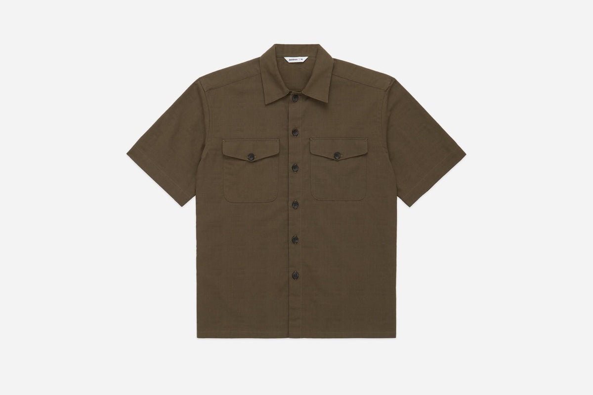 3sixteen】Safari Shirt Drab Barkcloth – Blue Beach Denim