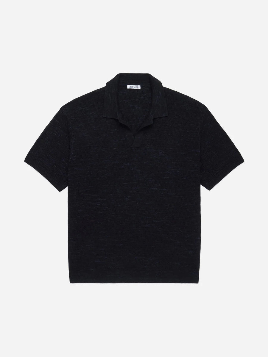 3sixteen】Knit Polo Vintage Black Boxweave – Blue Beach Denim