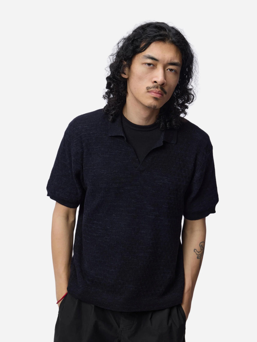 3sixteen】Knit Polo Vintage Black Boxweave – Blue Beach Denim
