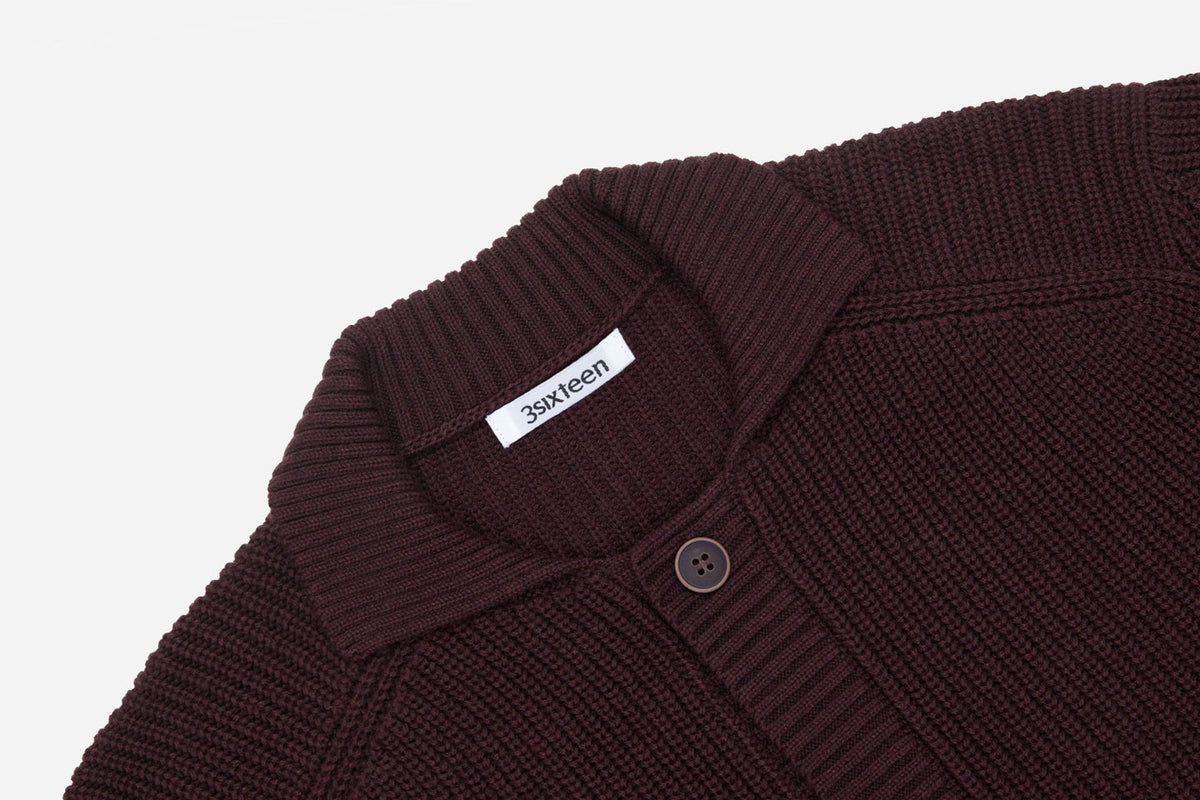 3sixteen】Pima Cotton Collared Cardigan Burgundy – Blue Beach Denim