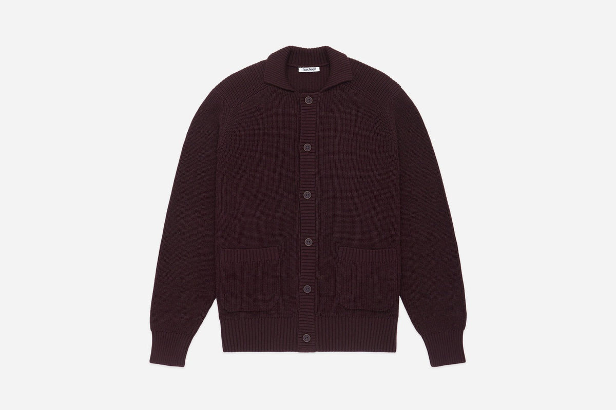 3sixteen】Pima Cotton Collared Cardigan Burgundy – Blue Beach Denim