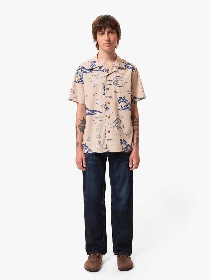 Nudie Jeans】Arvid Waves Hawaii Shirt Ecru – Blue Beach Denim