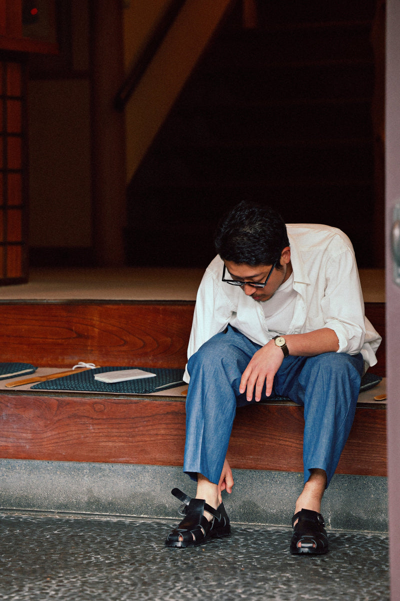 Brother Bridge】HEMINGWAY VEGETABLE BLK/COW SANDALS – Blue Beach Denim