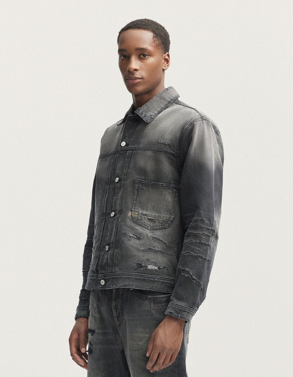 DENHAM】Dagger Work Jacket Phantom Black Selvedge Repair – Blue