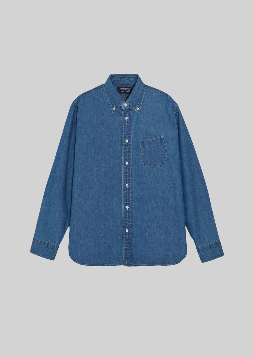 HAND ROOM】DENIM BUTTON DOWN SHIRTS 8oz LIGHT NAVY 立體領型結構