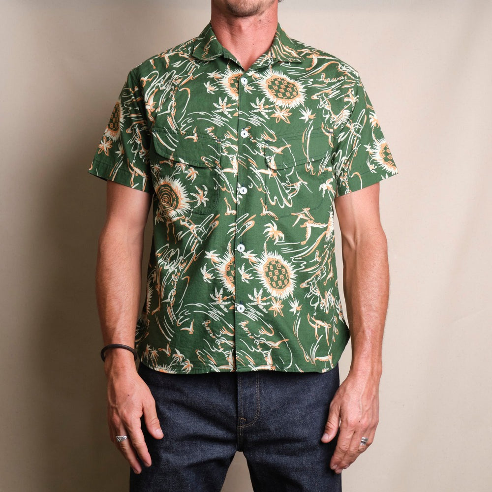 Freenote】Dean Double Pocket Aloha Olive Shirts – Blue Beach Denim