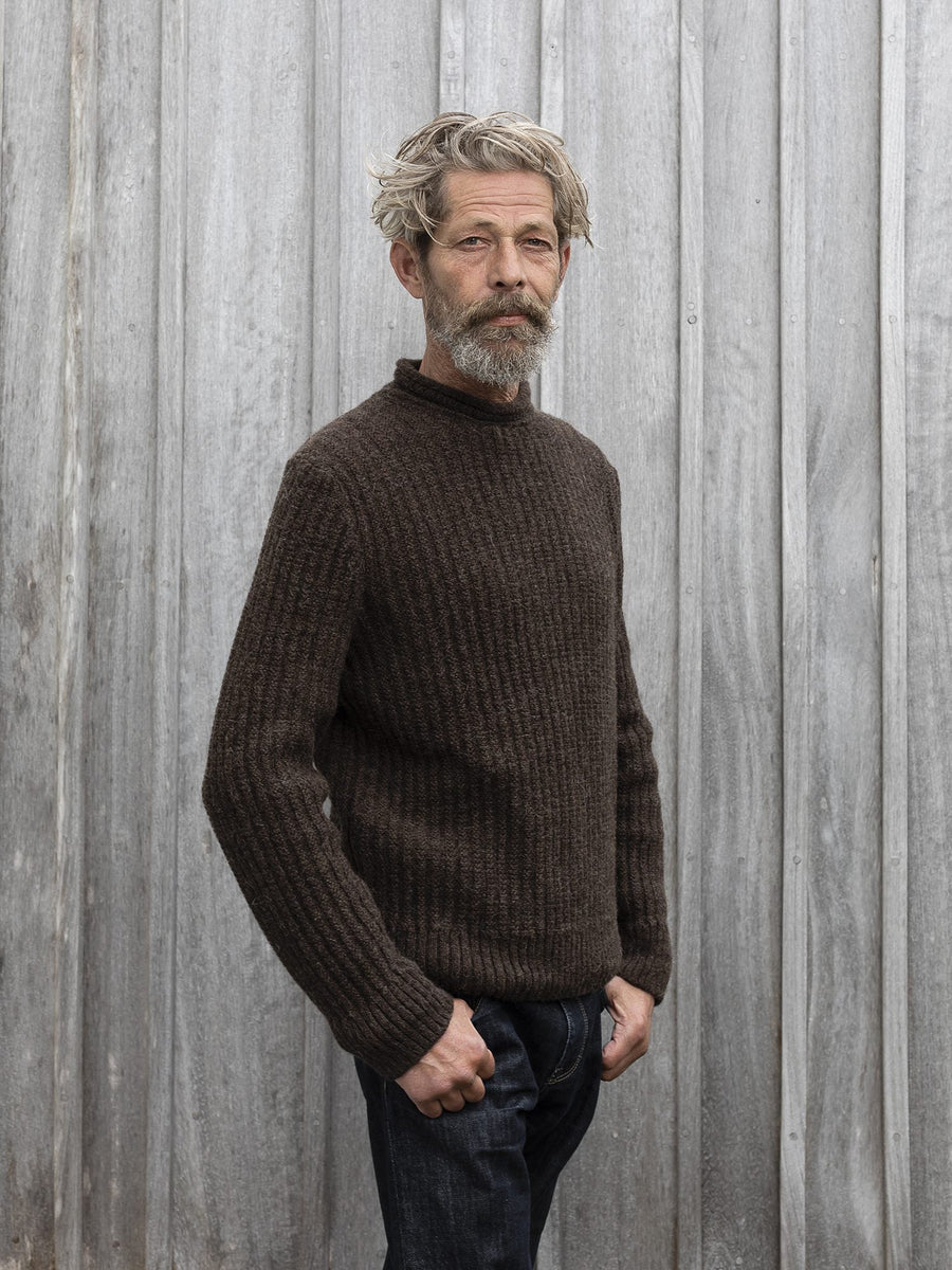 Inis Meáin】Alpaca Moss Rib Brown – Blue Beach Denim