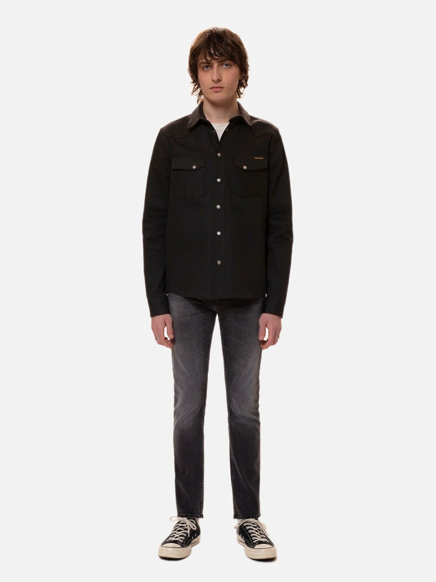 Nudie Jeans】Jonas Dry Black Selvage Denim Shirt – Blue Beach Denim