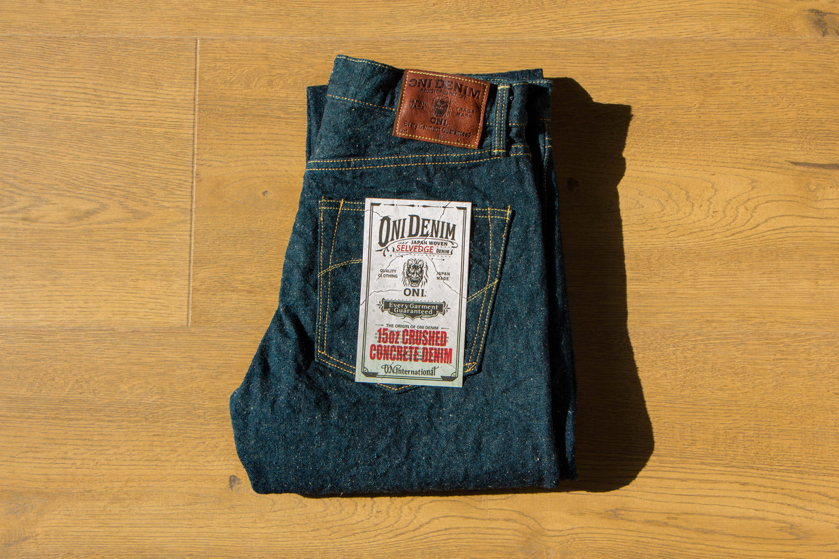 ONI DENIM】200-CCD-GOLV Olive Weft Crushed Concrete Denim 15oz
