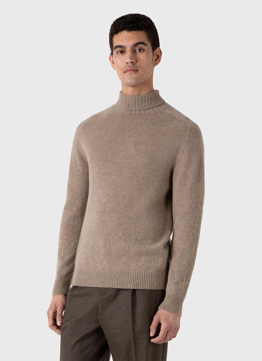 Sunspel】Lambswool Roll Neck Sweater Sandstone – Blue Beach Denim