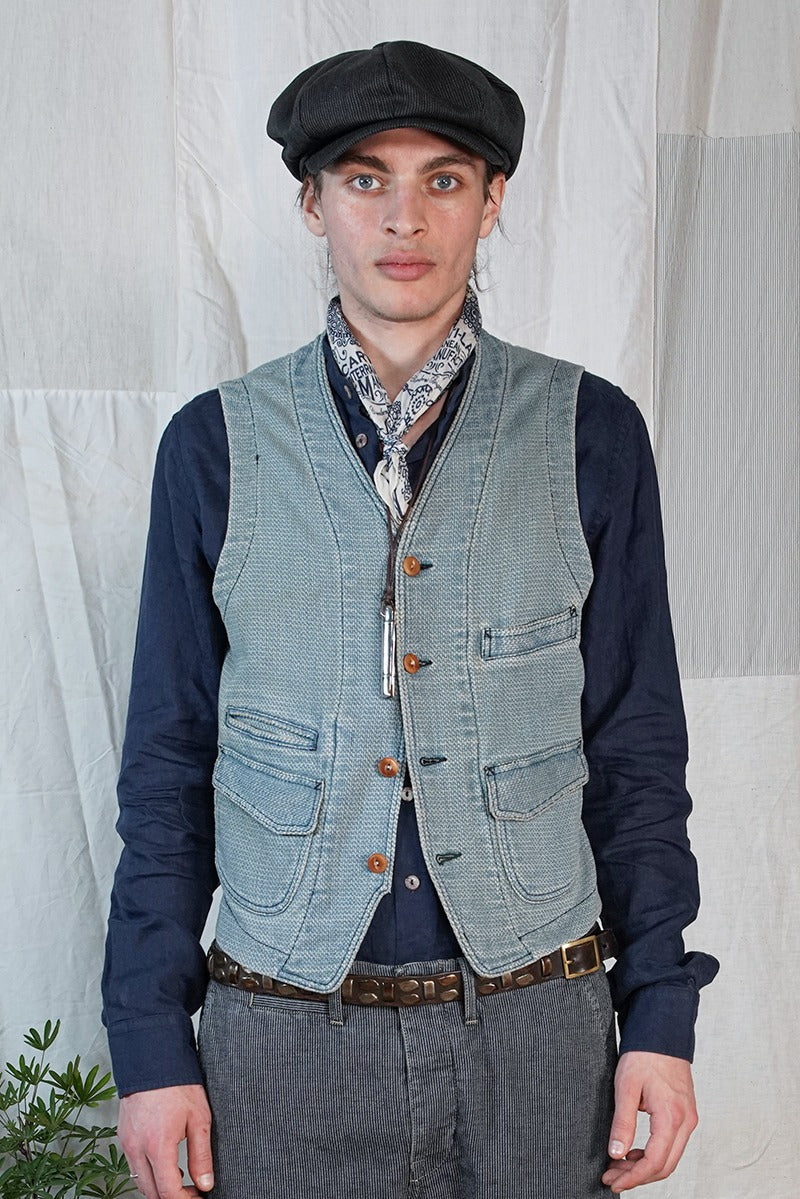 Scarti-Lab】403 SU928/SM273 Vintage Washed Sashiko Vest – Blue
