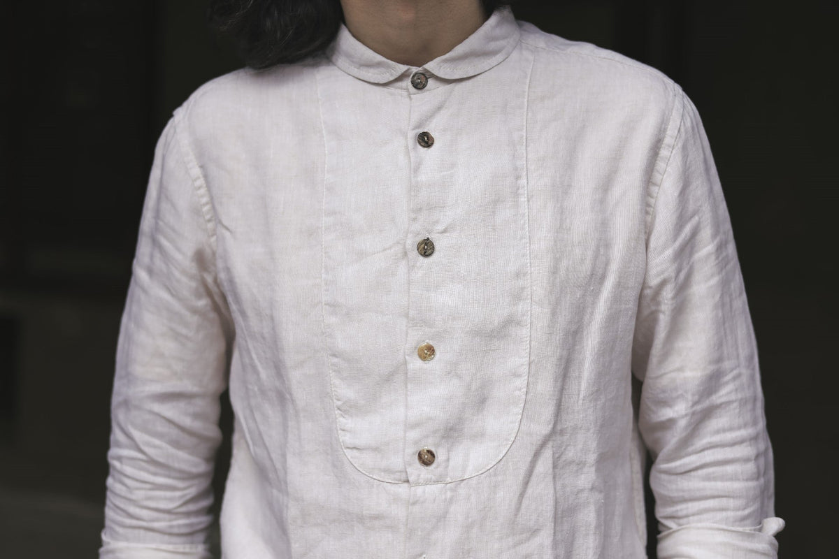 Scarti-Lab】Linen Woven Man Work Shirt White 337 SV437 – Blue