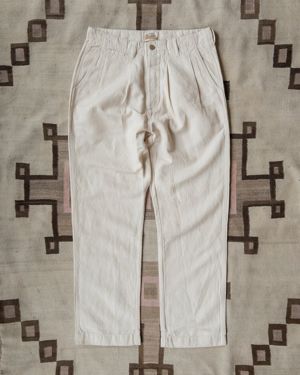 WYTHE】Pleated Cotton Linen Twill Chino - Unbleached – Blue Beach