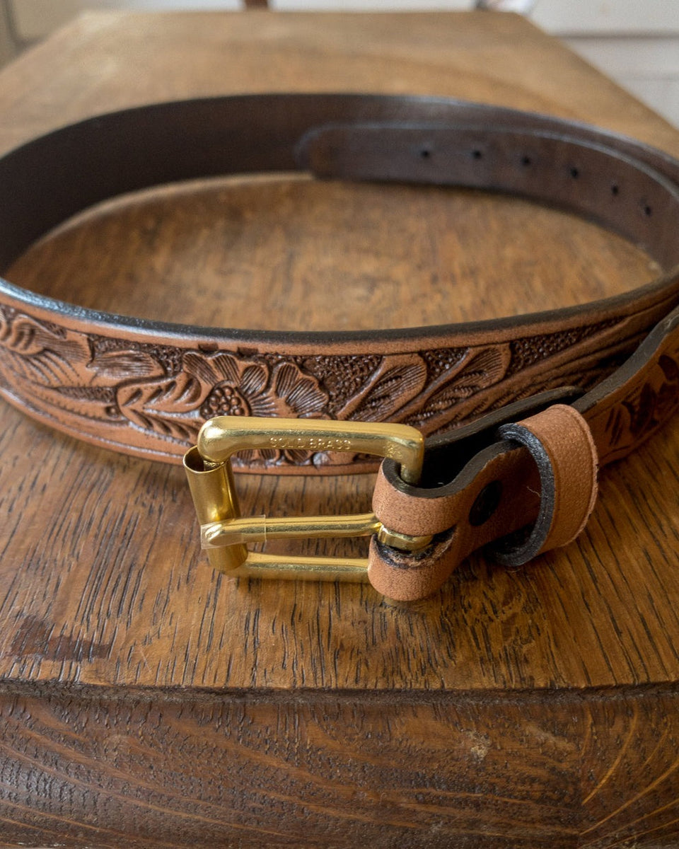 WYTHE】Western Tooled Leather Belt - Cognac – Blue Beach Denim display picture 3