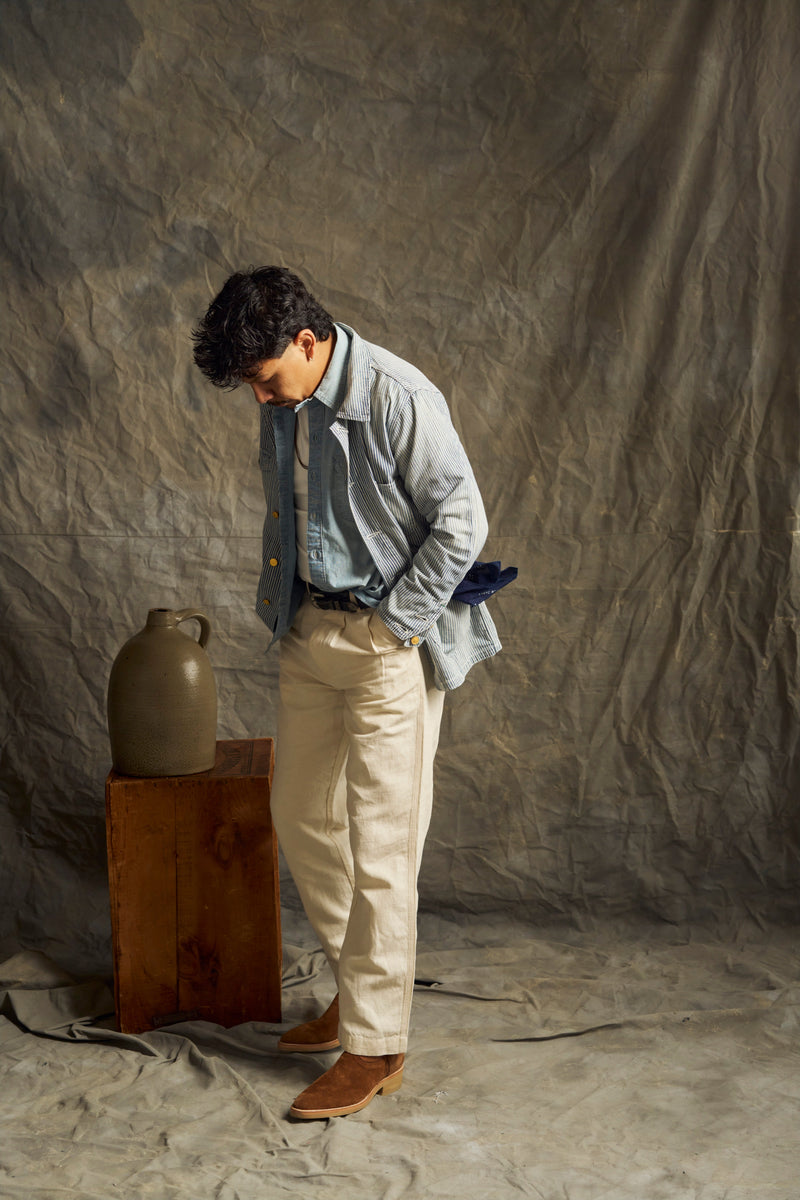 WYTHE】Pleated Cotton Linen Twill Chino - Unbleached – Blue Beach