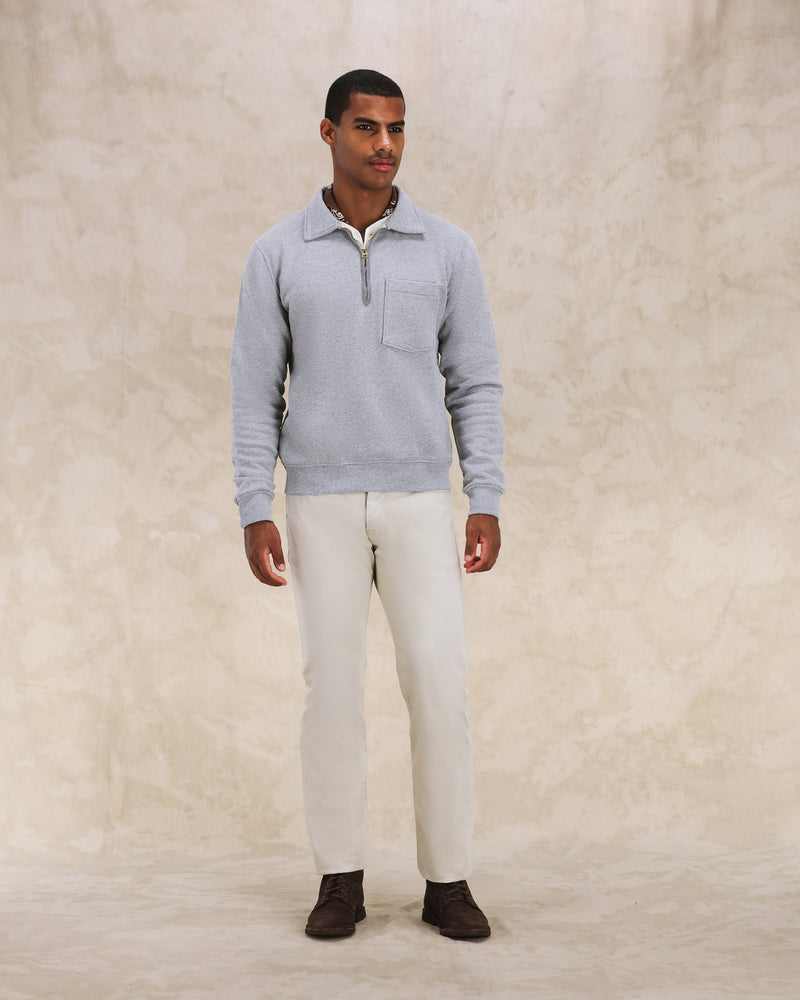 Fortela】Yale Sweatshirt Cotton Colletto E Zip Grey Melange – Blue