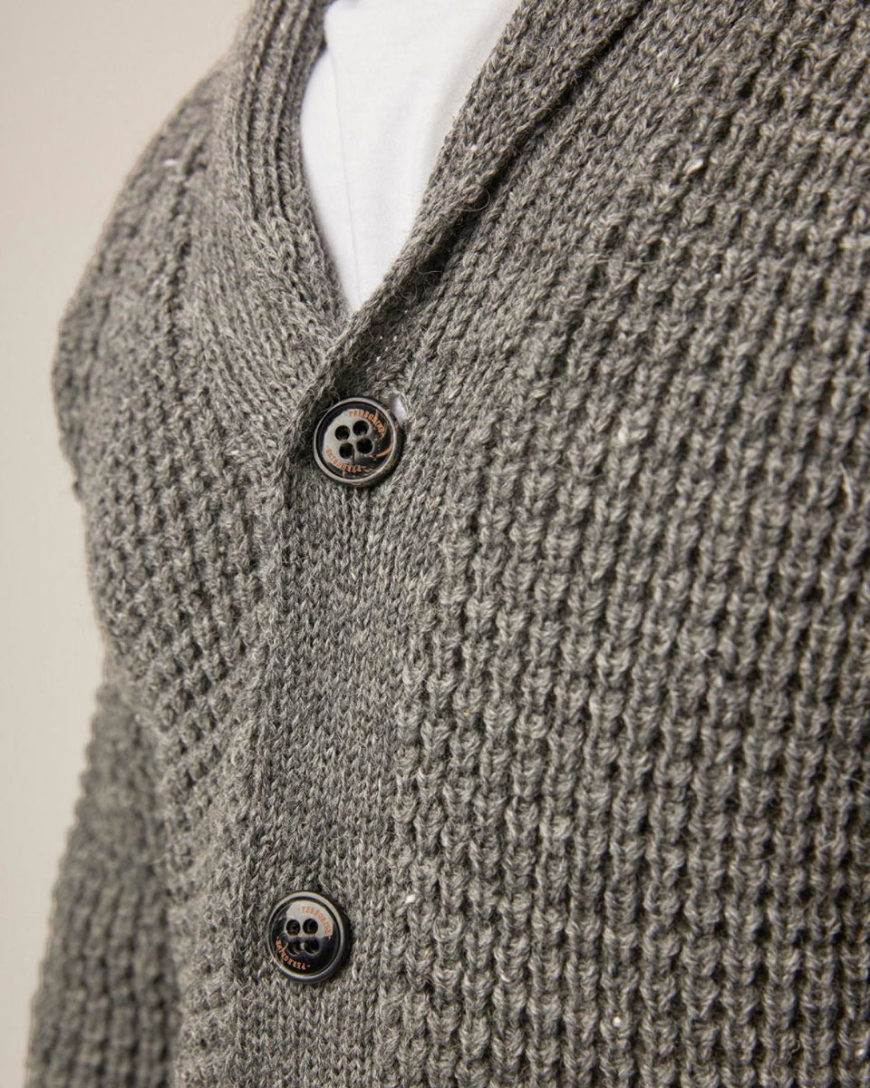 【Peregrine】British Wool Waffle Shawl Cardigan Steel – Blue