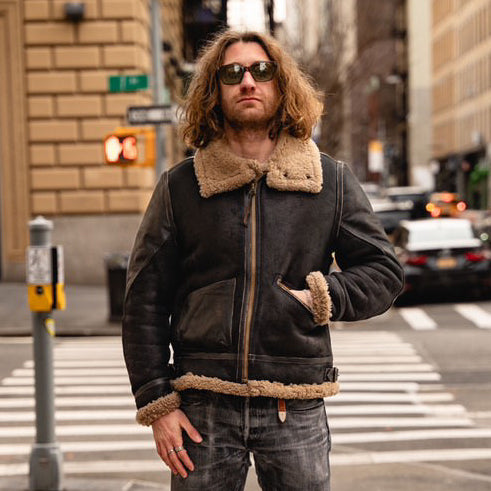 Shangri-La Heritage】“Aviatore” B-3 Vintage Black Shearling Jacket