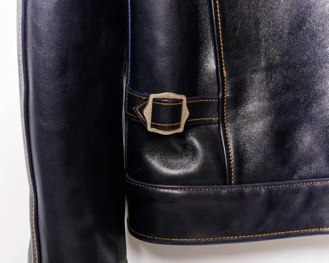 Y'2 Leather】Indigo Horse 1st Type Leather Jacket – Blue Beach Denim