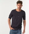 【Merz b. Schwanen】207 Loopwheeled Short Sleeve Henley Charcoal 圓織經典中磅數短袖亨利衫炭灰色