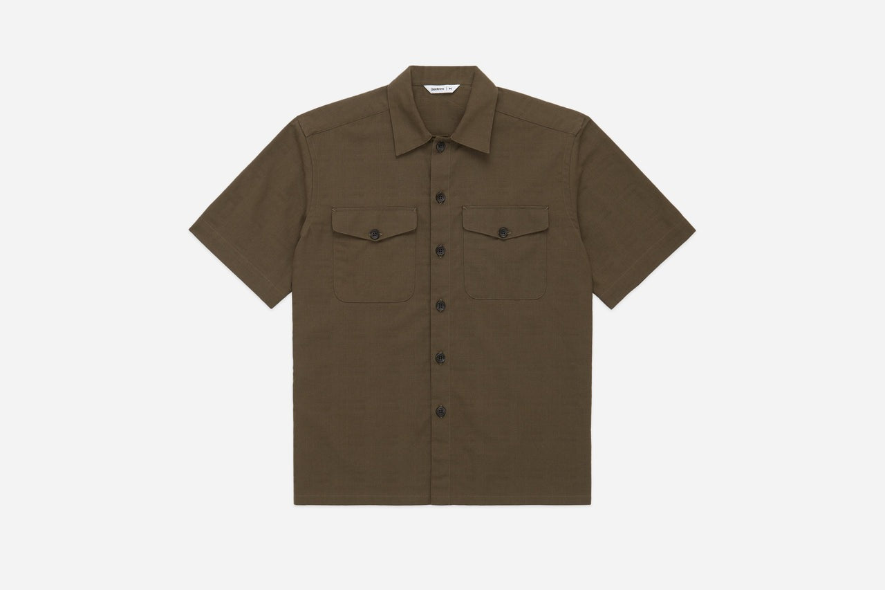 3sixteen】Safari Shirt Drab Barkcloth – Blue Beach Denim