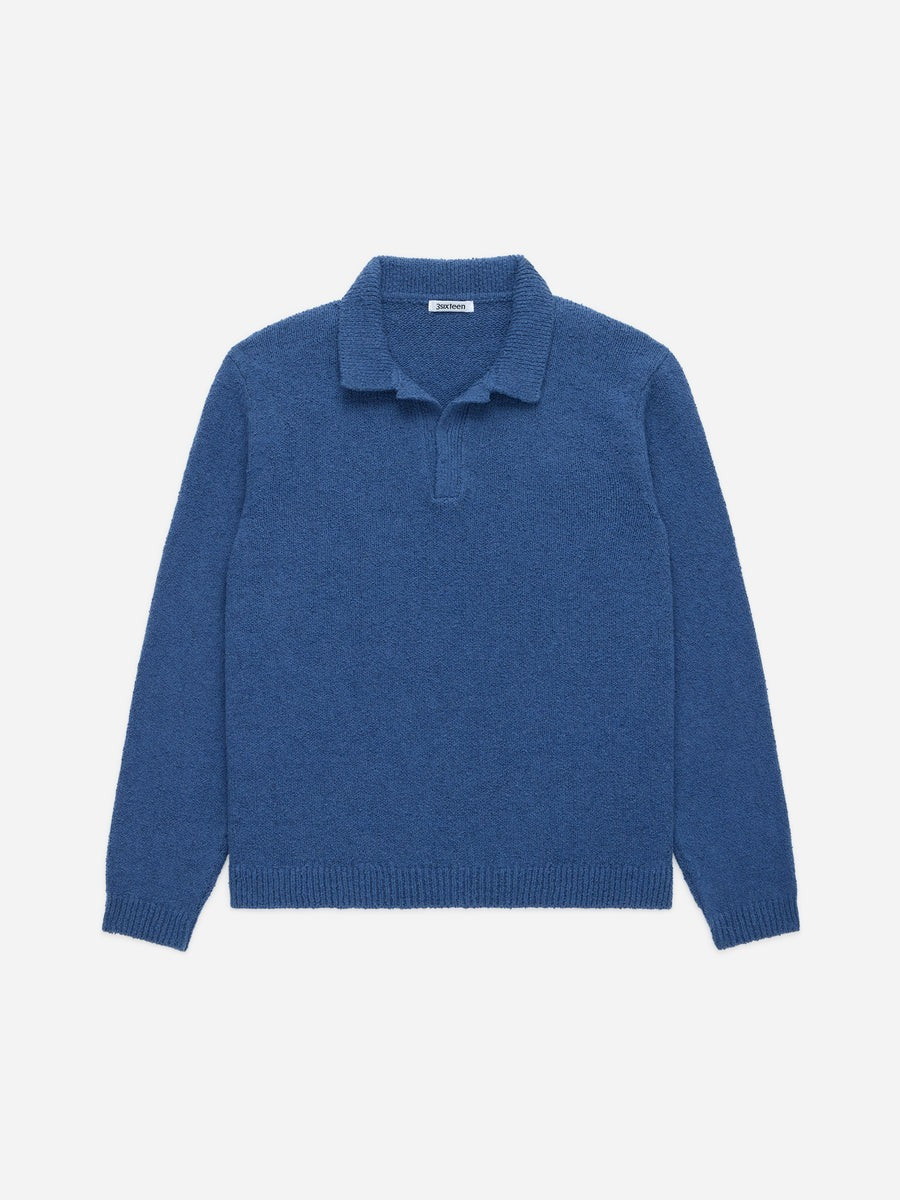 3sixteen】Long Sleeve Knit Polo Lapis Boucle – Blue Beach Denim