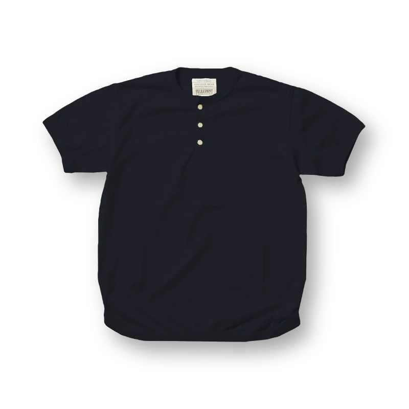 Fullcount 5222H Flat Seam Heavyweight Henley T Shirt Ink Black
