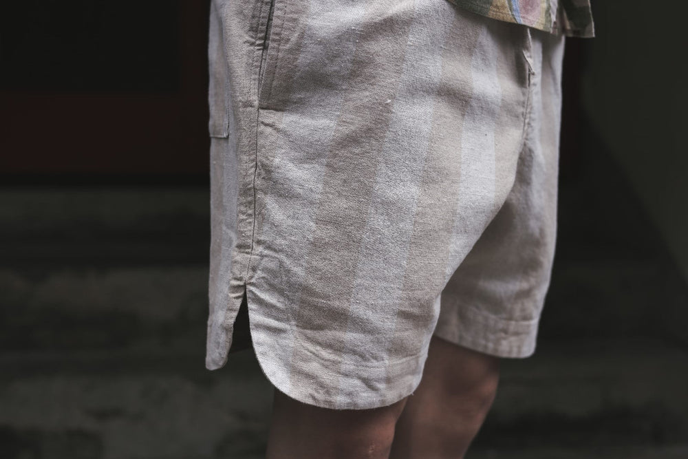 【ABCL Garments】RUNNING Hemp Big Stripe Natural Shorts 