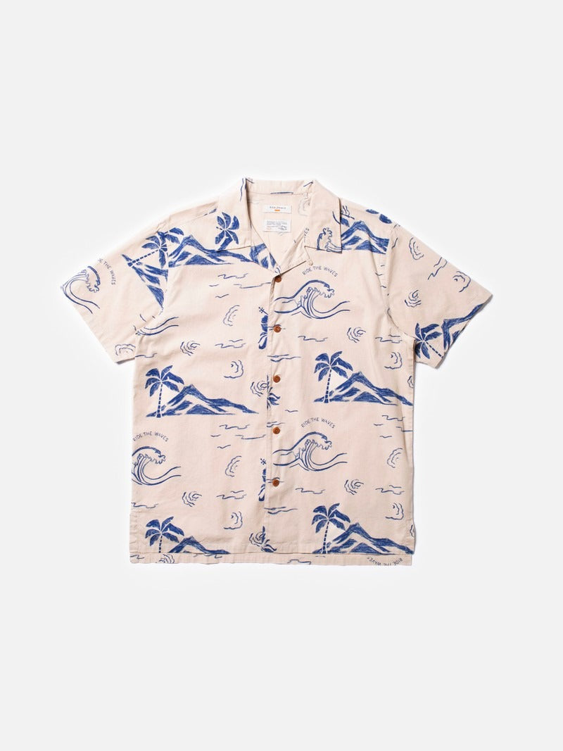Nudie Jeans】Arvid Waves Hawaii Shirt Ecru – Blue Beach Denim