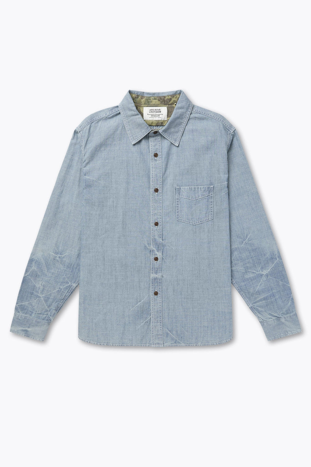 【DENHAM】Archive S2 SHIRT Chambray Light Wash 自然做舊水手布拼布襯衫