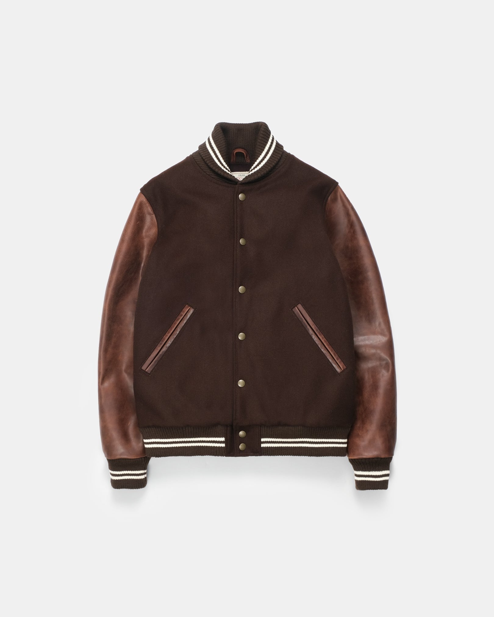 Dehen 1920】Varsity Jacket Brown Melton - Antique Brandy Leather