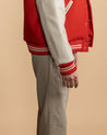 【Dehen 1920】Varsity Jacket Forster Red Melton / Milk Leather