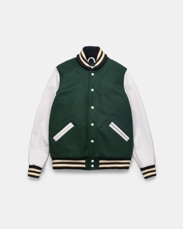 Dehen 1920】Varsity Jacket - Pine, Milk Leather – Blue Beach Denim
