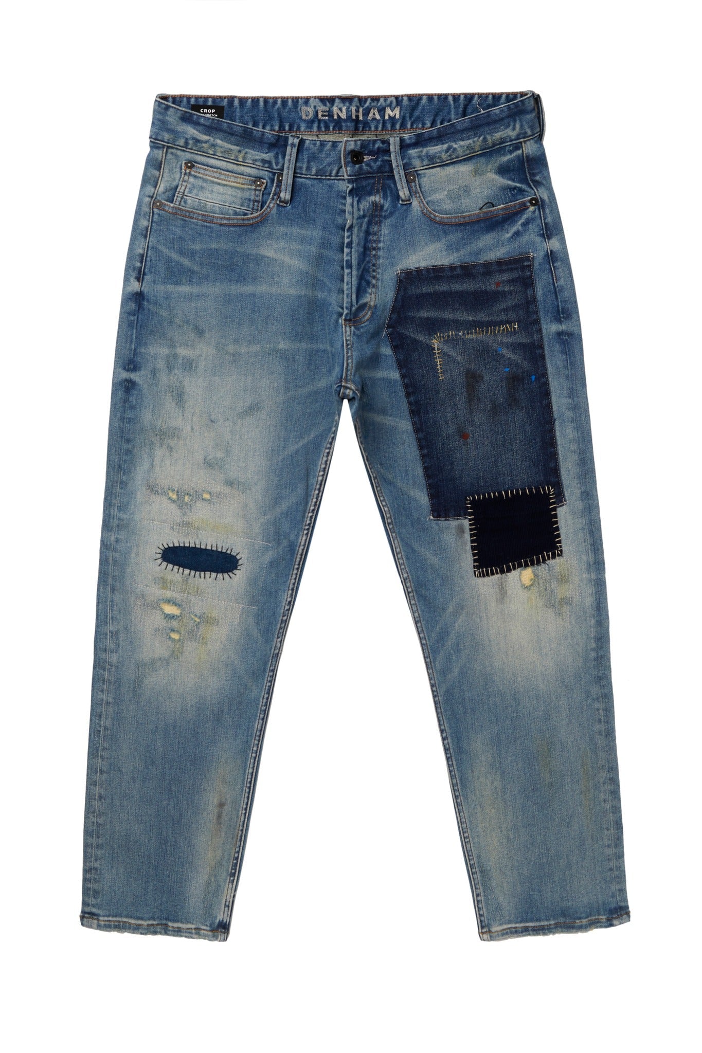 DENHAM] CROP FMSR Japanese-style patchwork light blue distressed