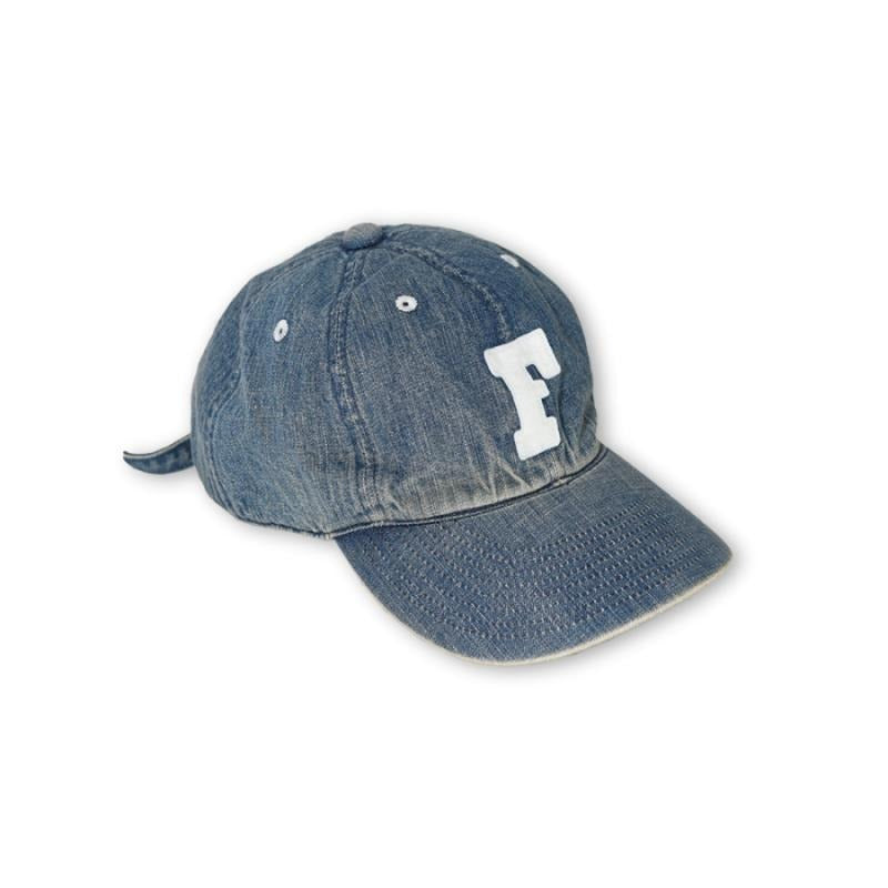 Fullcount 6843HW 6Panel Denim Baseball Cap F Patch Vintage Wash Indigo Blue