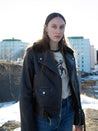 【Nudie Jeans】Greta Biker Leather Jacket Teacore Black 