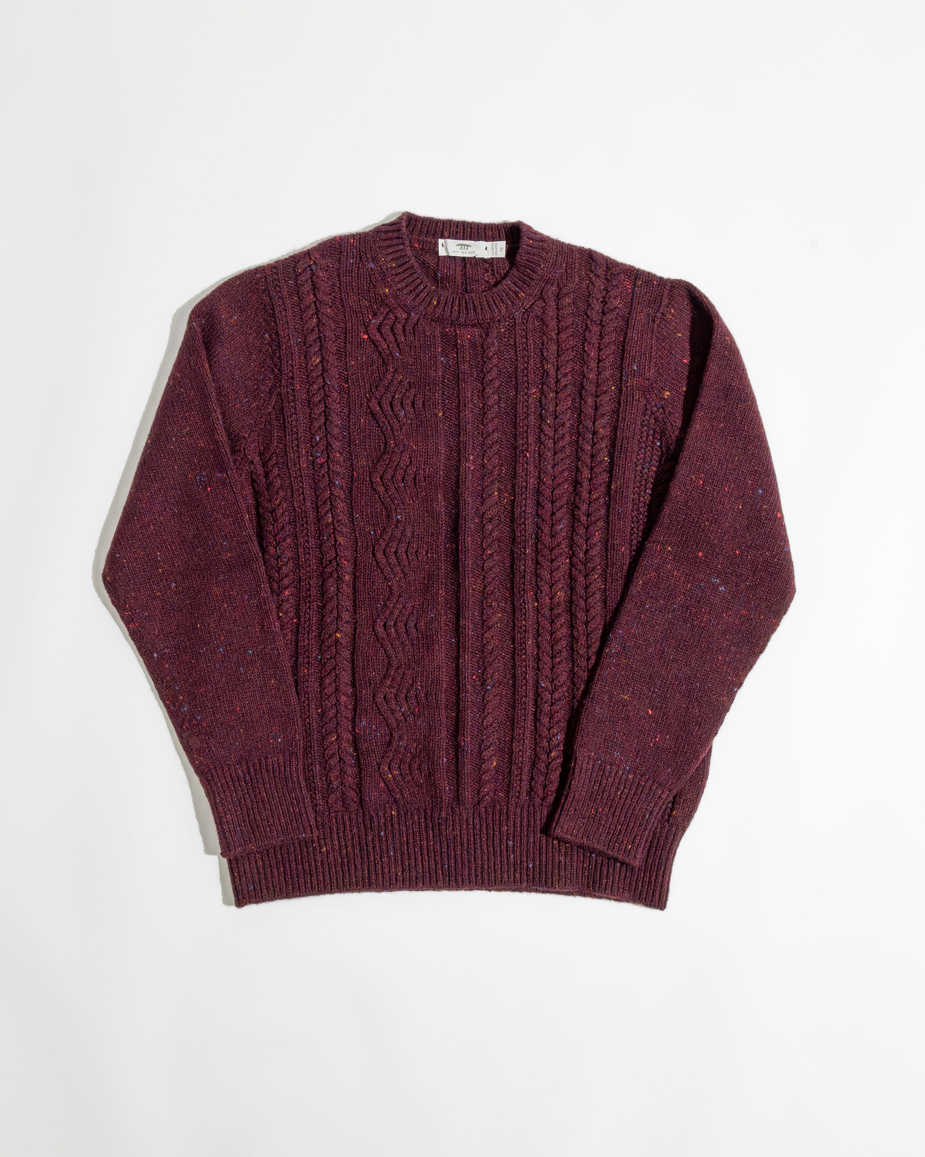 Inis Meáin】Cashmere 'Ridges' Aran Sweater Burgundy – Blue Beach Denim