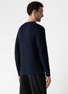 【Sunspel】Supima Long Sleeve Waffle Henley Navy