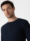 【Sunspel】Supima Long Sleeve Waffle Henley Navy