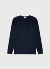 【Sunspel】Supima Long Sleeve Waffle Henley Navy