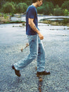 【Nudie Jeans】Tuff Tony Streaky Vintage 復古直紋淺藍高腰寬版直筒牛仔褲
