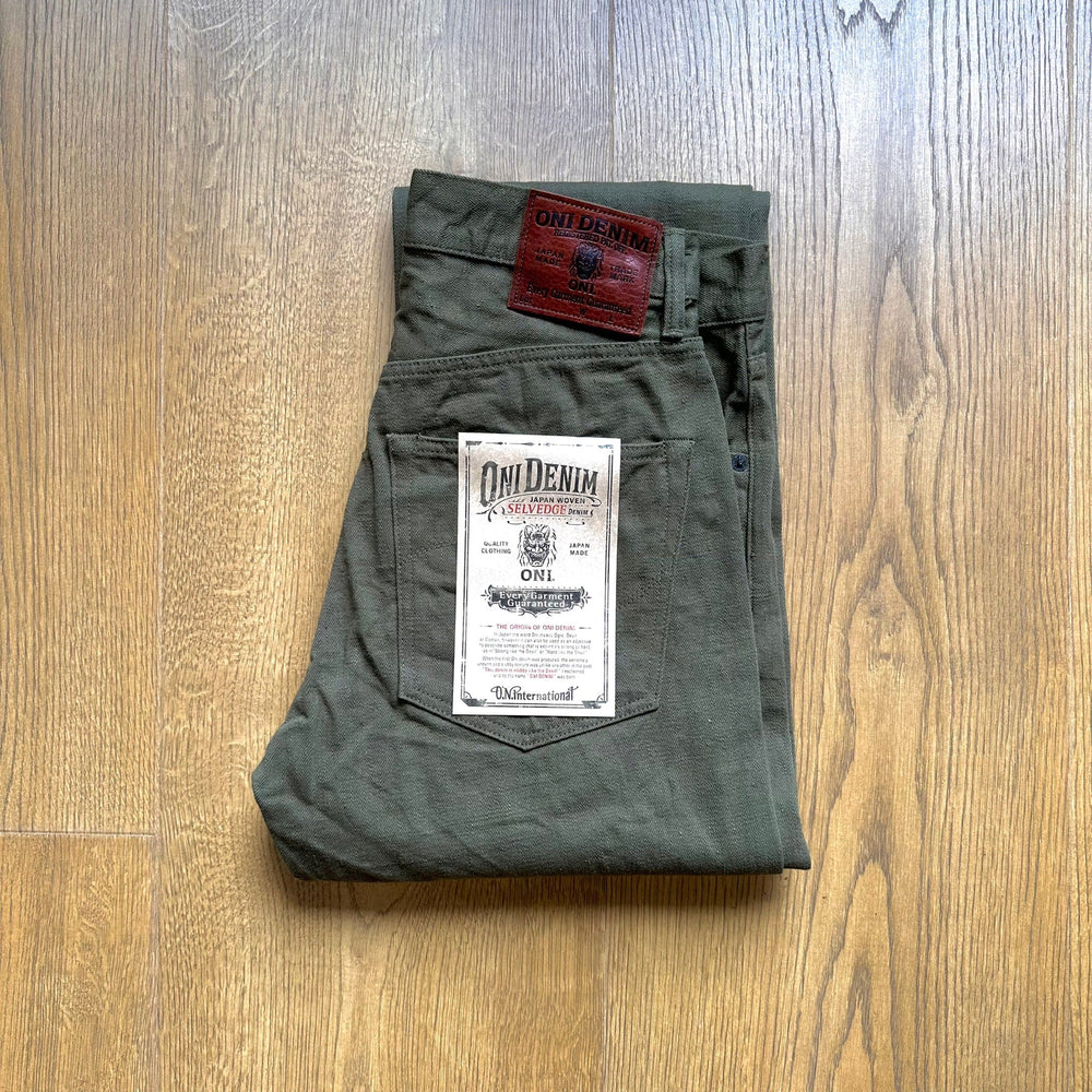 【ONI DENIM】246-OLOL 12oz Warp and Weft Selvedge Neat Straight 橄欖綠雙染修身直筒牛仔褲