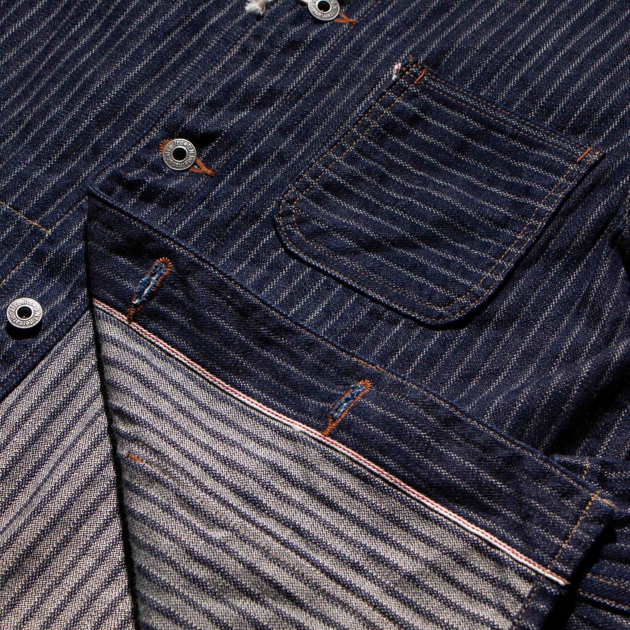 【NONCODE】hoz stitch denim one piece ONI DENIM】03501 HJS Drop Needle Stitching Jacquard Striped