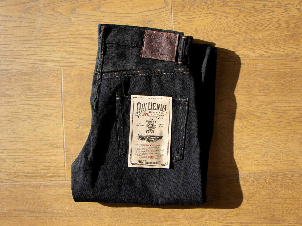 ONI DENIM 246-BKOL Black x Olive 12.5oz Neat Straight Jeans 