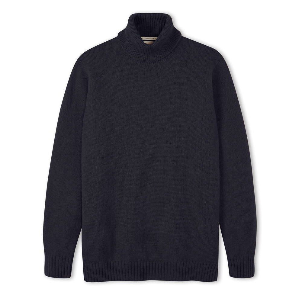 【Peregrine】Makers Stitch Polo Neck Sweater Navy 海藍色水洗美麗諾高領毛衣