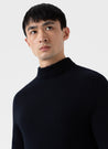 【Sunspel】Lambswool Roll Neck Sweater Dark Navy Mouline