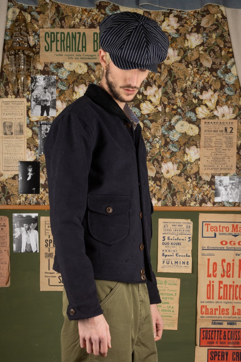 【Scarti-Lab】707F SN960 Moleskine Shawl Collar Jacket 海軍藍厚磅鼴鼠皮哥薩克外套
