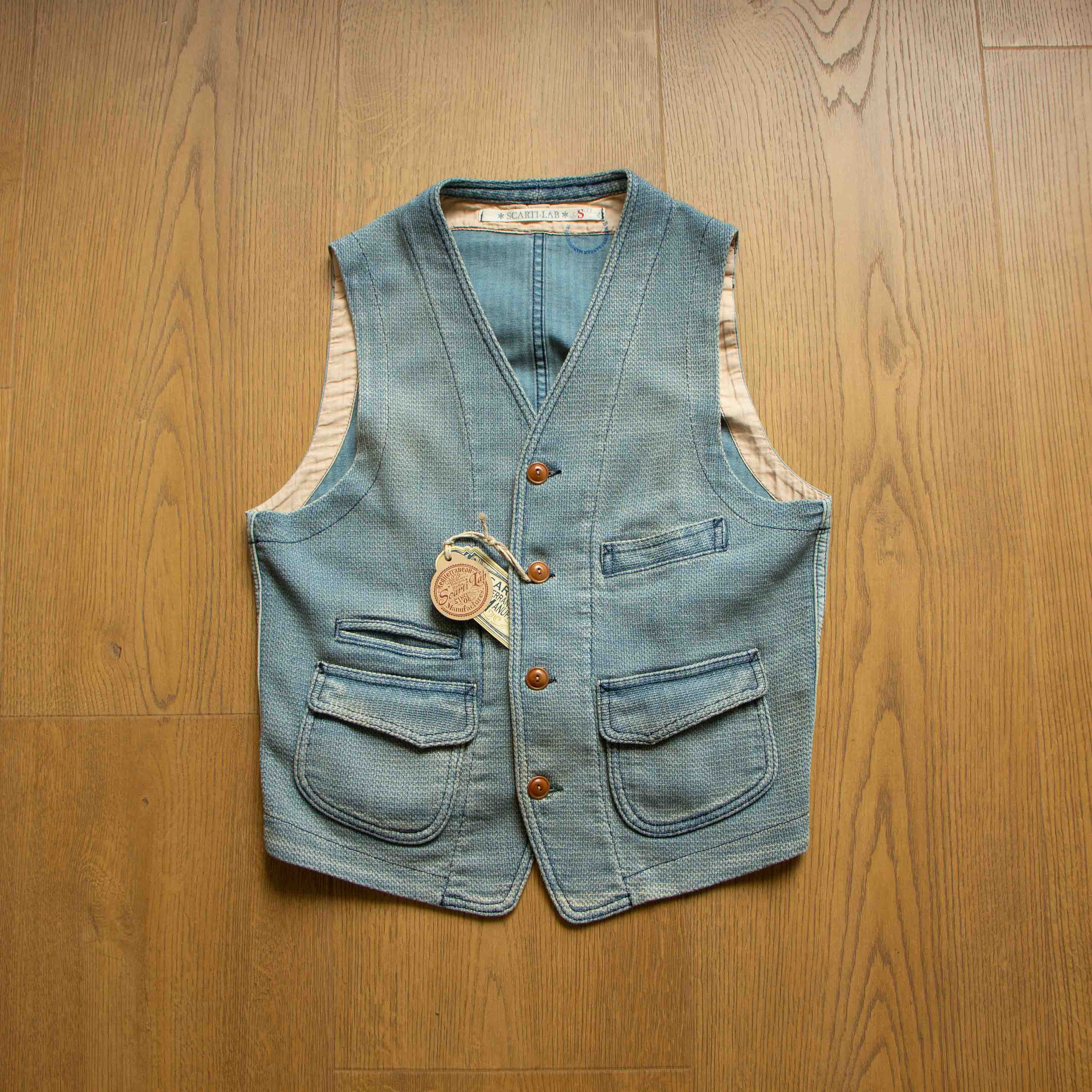 Scarti-Lab】403 SU928/SM273 Vintage Washed Sashiko Vest – Blue