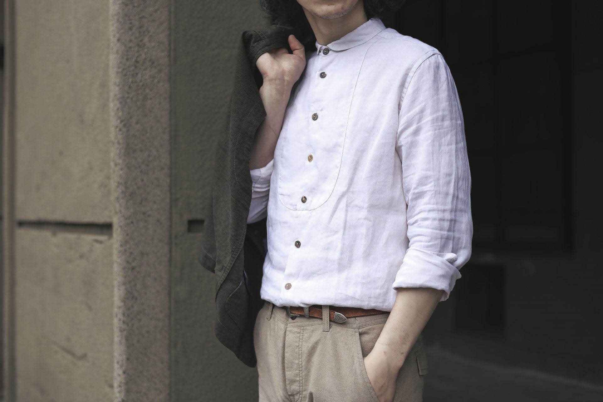 Scarti-Lab】Linen Woven Man Work Shirt White 337 SV437 – Blue