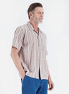 【Universal Works】Camp Shirt In Brown Nisi Cotton / 義大利輕磅復古立體條紋布 50年代開領短袖襯衫